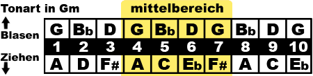 Mitte der Mundharmonika
